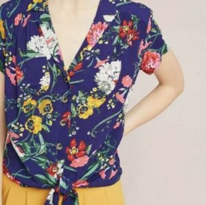 Maeve floral tie front blouse size 2 short sleeve